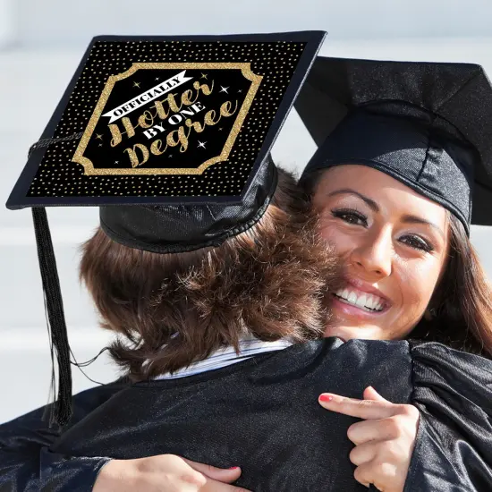 Big Dot of Happiness Officially Hotter By One Degree - College Graduation Cap Decorations Kit - Grad Cap Cover {3}