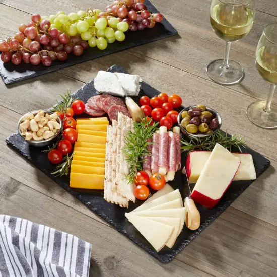 mDesign Slate Stone Serving Charcuterie Tray and Chalk Pencil, Food Board {2}
