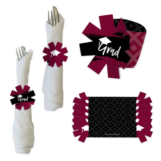 Big Dot of Happiness Maroon Grad - Best is Yet to Come - Burgundy Graduation Party Paper Napkin Holder - Napkin Rings - Set of 24 {1}