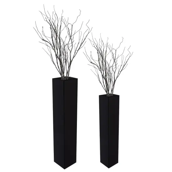 Large Tall Rectangular Wooden Modern Floor Vase - Sleek Contemporary Decor Accent for Living Room, Bedroom, Hallway and Entryway - Handcrafted Decorative Display Piece with Elegant Design Set of 2 Black {1}