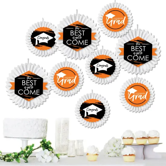 Big Dot of Happiness Orange Grad - Best is Yet to Come - HangingOrange Graduation Party Tissue Decoration Kit - Paper Fans - Set of 9 {3}
