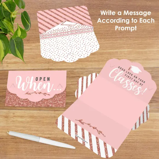 Big Dot of Happiness Rose Gold Grad - High School or College Grad Cards Gift Box Kit - Open When Letters - Set of 8 {3}