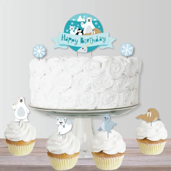 Big Dot of Happiness Arctic Polar Animals - Winter Birthday Party Cake Decorating Kit - Happy Birthday Cake Topper Set - 11 Pieces {6}