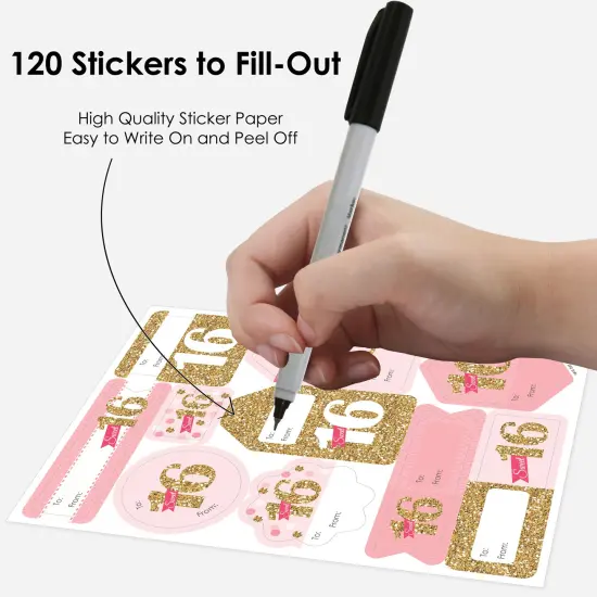 Big Dot of Happiness Sweet 16 - Assorted 16th Birthday Party Gift Tag Labels - To and From Stickers - 12 Sheets - 120 Stickers {4}