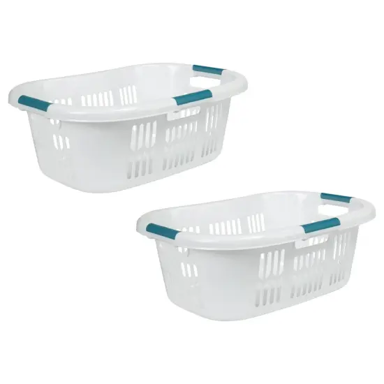 Rubbermaid Hip Hugger Laundry Basket FG299787WHT 3 Handle 1.5 Bushel 2 Pack {1}