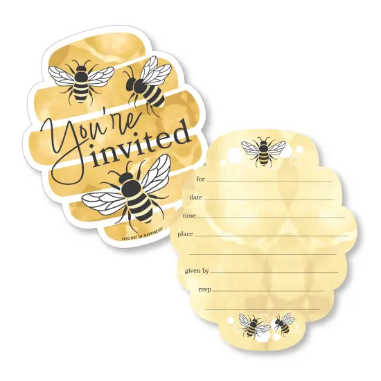 Big Dot of Happiness Little Bumblebee - Shaped Fill-In Invitations - Bee Baby Shower or Birthday Party Invitation Cards with Envelopes - Set of 12 {1}