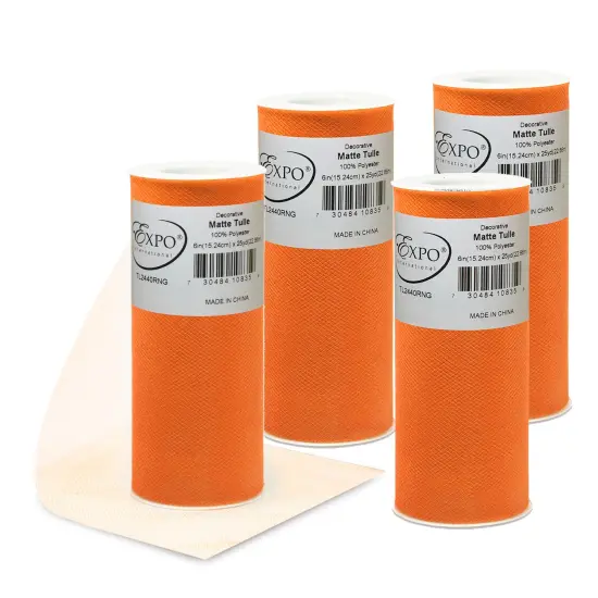 Pack of 4 Decorative Matte Tulle Spool of 6 Inch X 25 Yards Orange {1}