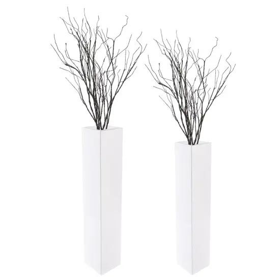 Large Tall Rectangular Wooden Modern Floor Vase - Sleek Contemporary Decor Accent for Living Room, Bedroom, Hallway and Entryway - Handcrafted Decorative Display Piece with Elegant Design Set of 2 White {1}