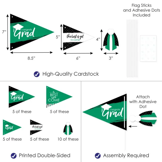 Big Dot of Happiness Green Grad - Best is Yet to Come - Triangle Green Graduation Party Photo Props - Pennant Flag Centerpieces - Set of 20 {4}