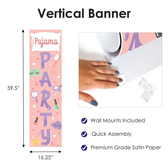 Big Dot of Happiness Pajama Slumber Party - Girls Sleepover Birthday Party Front Door Decoration - Vertical Banner {4}