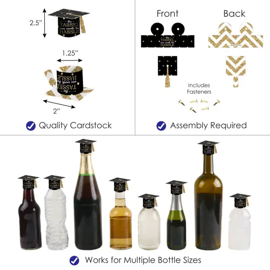 Big Dot of Happiness Tassel Worth The Hassle - Gold - DIY Grad Cap Graduation Party Bottle Topper Decorations - Set of 20 {4}
