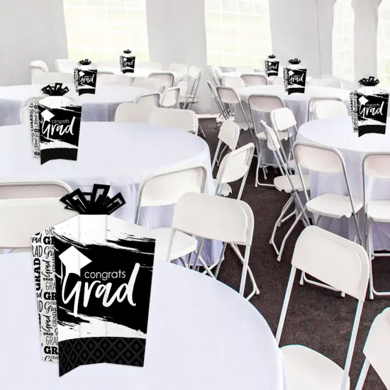 Big Dot of Happiness Black and White Graduation Table Decorations - Party Fold and Flare Centerpieces - 10 Count {3}