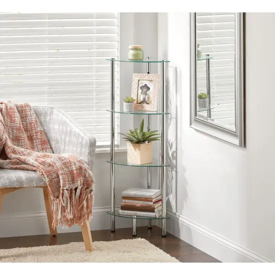 mDesign Glass Corner 4-Tier Storage Organizer Tower Cabinet {2}