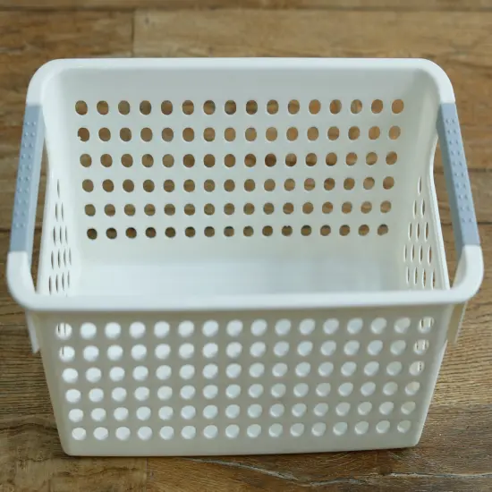 White Rectangular Plastic Shelf Organizer Basket with Handles {5}