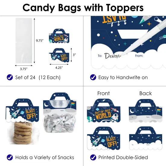 Big Dot of Happiness Blast Off to Outer Space Rocket Ship Baby Shower or Birthday Party Clear Goodie Favor Bag Labels Candy Bags with Toppers 24 Ct {4}
