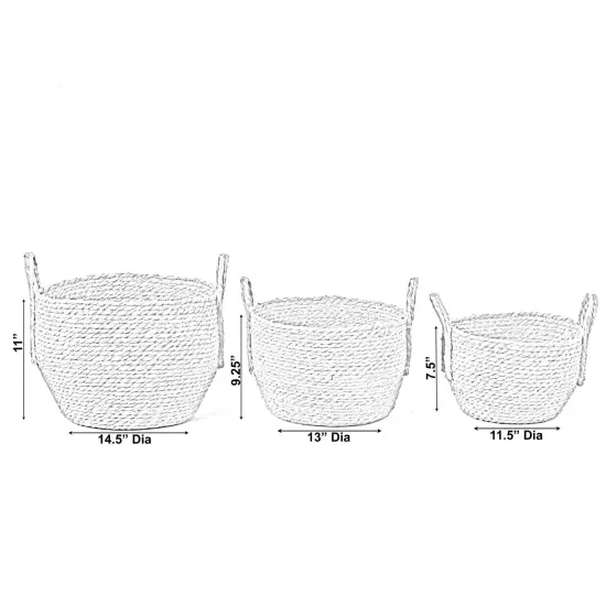 Decorative Round Wicker Woven Rope Storage Blanket Basket with Braided Handles {4}