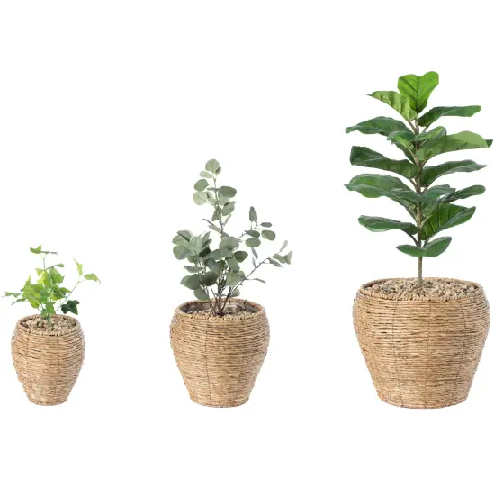 Woven Round Flower Pot Planter Basket with Leak-Proof Plastic Lining {1}