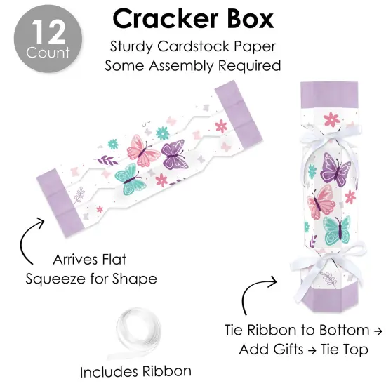 Big Dot of Happiness Beautiful Butterfly - No Snap Floral Baby Shower or Birthday Party Table Favors - DIY Cracker Boxes - Set of 12 {6}