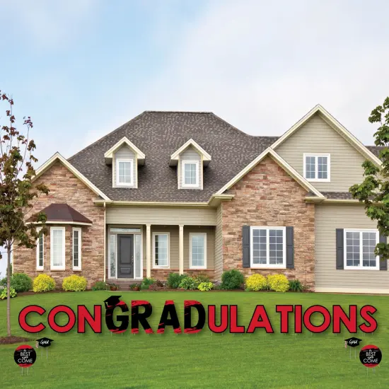 Big Dot of Happiness Red Graduation Party Yard Signs - Outdoor Lawn Decorations - ConGRADulations {1}