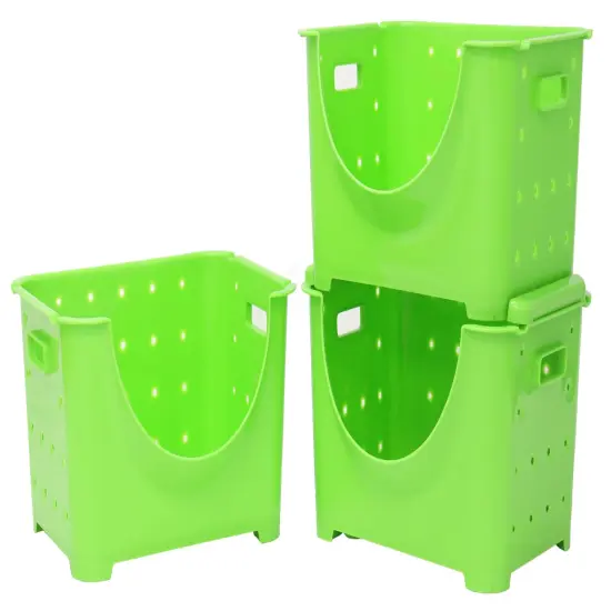 Stackable Plastic Storage Container Green Set of 3 {1}