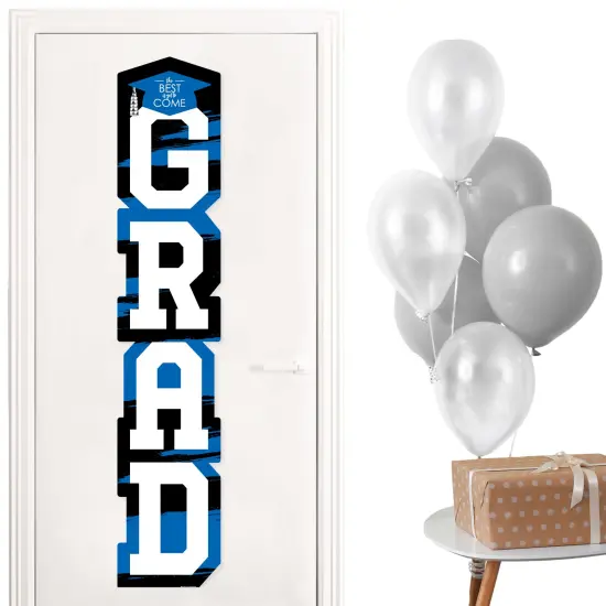 Big Dot of Happiness Blue Graduation Banner - Vertical Shaped Banner Decorations {1}
