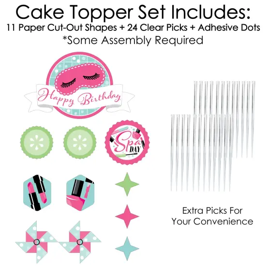 Big Dot of Happiness Spa Day - Birthday Party Cake Decorating Kit - Happy Birthday Cake Topper Set - 11 Pieces {4}