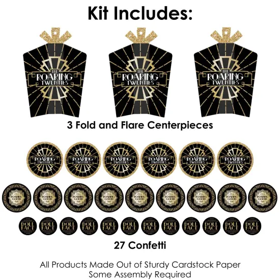 Big Dot of Happiness Roaring 20&rsquo;s - 1920s Art Deco Jazz Party Decor and Confetti - Terrific Table Centerpiece Kit - Set of 30 {4}