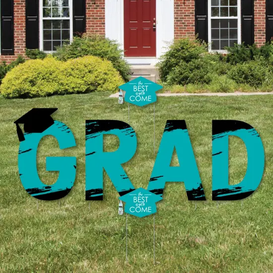 Big Dot of Happiness Teal Graduation Party Yard Signs - Outdoor Lawn Decorations - GRAD {1}