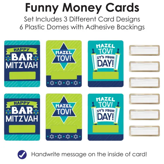 Big Dot of Happiness Blue Bar Mitzvah - DIY Assorted Boy Cash Holder Gift - Funny Money Cards - Set of 6 {7}