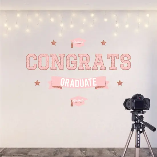 Big Dot of Happiness Rose Gold Graduation Party Photo Backdrop - Wall Decals {6}