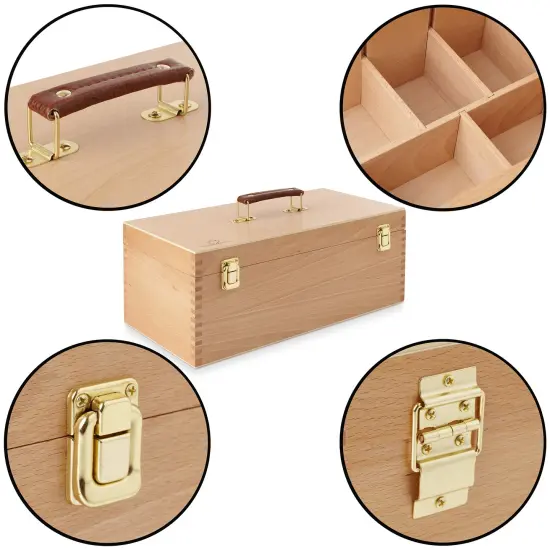 7 Elements Wooden Art Supply Storage Organizer - Large Beechwood Artist Tool Box with Drawer {4}