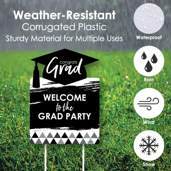 Big Dot of Happiness Black and White Graduation Party Decorations - Grad Party Welcome Yard Sign {4}