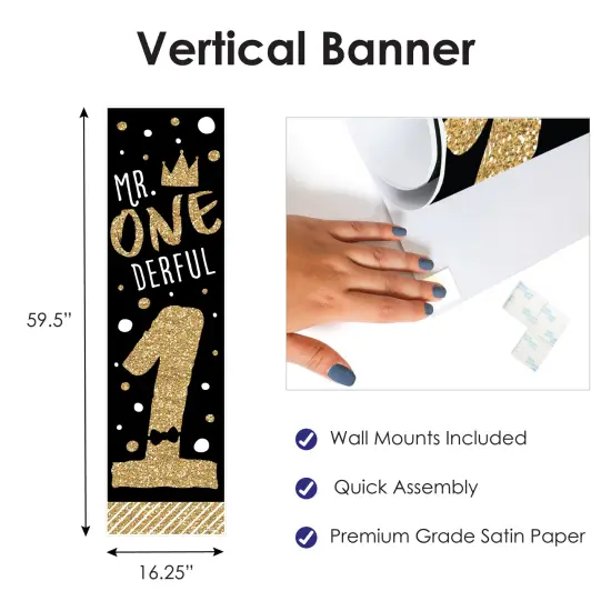 Big Dot of Happiness 1st Birthday Little Mr. Onederful - Boy First Birthday Party Front Door Decoration - Vertical Banner {4}