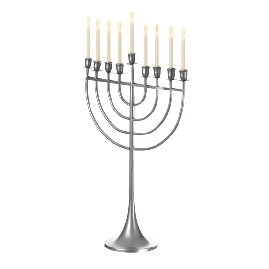 Modern Solid Metal Judaica Hanukkah Menorah 9 Branched Candelabra Silver {1}