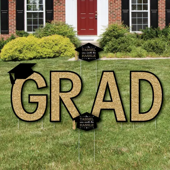 Big Dot of Happiness Gold Graduation Party Yard Signs - Outdoor Lawn Decorations - GRAD {1}