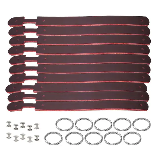 Blank Leather Keychains &ndash; DIY Engraving Kit, Pack of 10 (&frac34;" x 4.5") Burgundy {1}