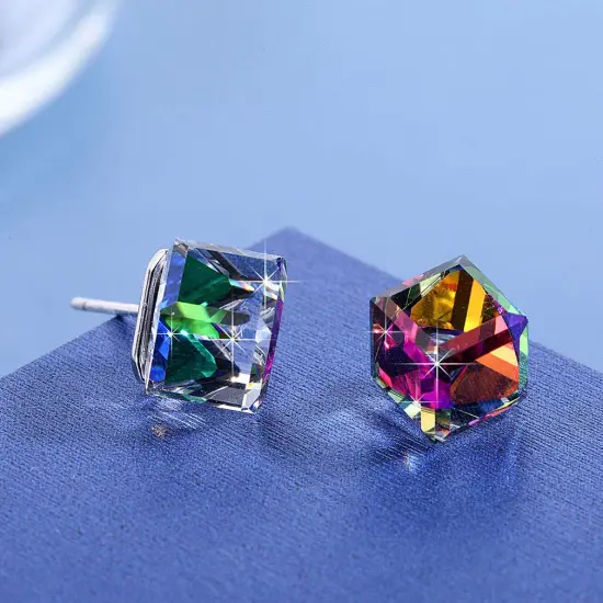 Crystal Drop Stud Earrings for Women Fashion S925 Sterling Silver Hypoallergenic Jewelry (Rainbow) {4}