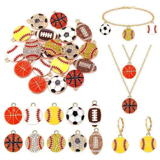 20 Pieces Sports Charms Enamel Basketball Baseball Pendant Charms for Jewelry Making Rhinestone Ball Game Softball Charms for Necklace Bracelet Earrings DIY Crafts (Set 1) {1}