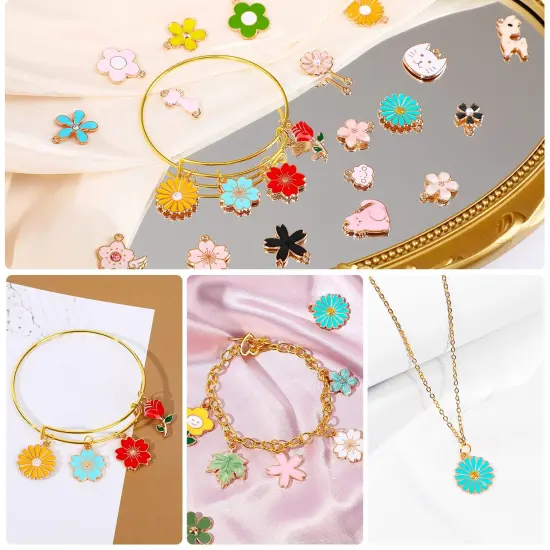 120 Pieces Spring Summer Floral Themed Charms, Flower Charms for Jewelry Making, Assorted Gold Enamel Charm Pendants for DIY Necklace Bracelet Earrings Supplies Gifts for Mom Women Girls {5}