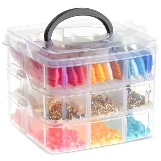 3 Tier Stackable Storage Containers with Adjustable Compartments for Beads, Sewing Accessories, Arts and Crafts Supplies (6 x 6 x 5 In) {3}