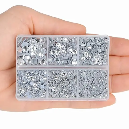4000 Pieces Mixed Size Hot Fix Round Crystals Gems Glass Stones Hotfix Flat Back Rhinestones (Clear Crystal) {4}
