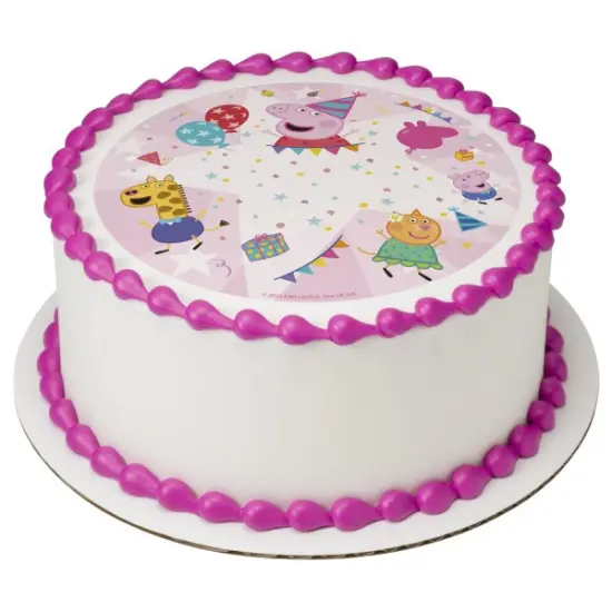 Peppa Pig&trade; Peppa's Party Edible Cake Topper Image 7.5" Round {1}