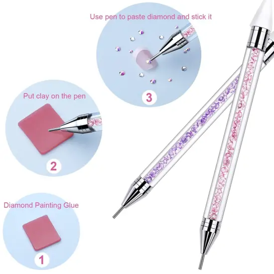 2 PCS Rhinestone Picker Dotting Pen, Dual-ended Rhinestone Gems Crystals Studs Picker Wax Pencil Pen Crystal Beads Handle Manicure Nail Art DIY Decoration Tool (Pink Purple) {6}