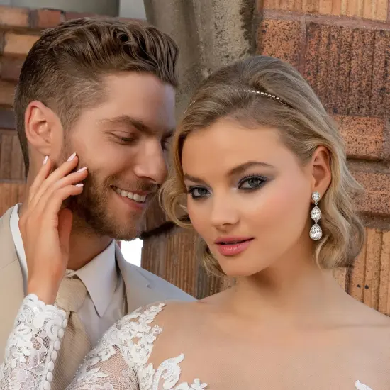 EleQueen Women's Silver-tone Austrian Crystal Tear Drop Pear Shape Long Dangle Earrings Silver-tone Clear {2}