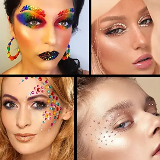 Flat Back Rhinestone Kits Colorful Rhinestones+Crystal AB&Transparent White Gems With Quick Dry Makeup Glue+Picker Pencil+Tweezer For Nail Art And Face Make-up {4}