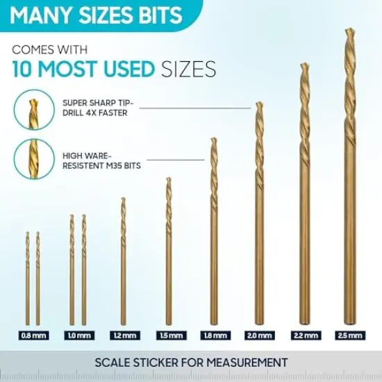 Manual Craft Drill Sharp HSS Micro Mini Twist Drill Bits Set, Small Rotary Tools for Wood, Plastic, Miniature - Blue {4}