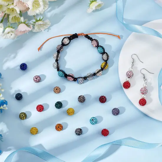 100 Pieces 10mm Crystal Beads Rhinestones Beads Pave Disco Ball Beads Mixed Color Polymer Clay Diamond Round Beads for Summer Bling Pen Bracelet Necklace Earring Jewelry Making Christmas {4}