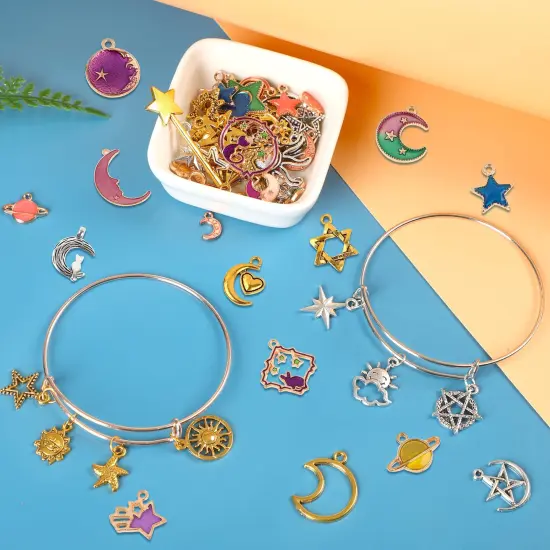 120 Pieces Mixed Sun Star Moon Charms Jewelry Making Gold Enamel Charm Pendants for DIY Necklace Bracelet Making Supplies {5}