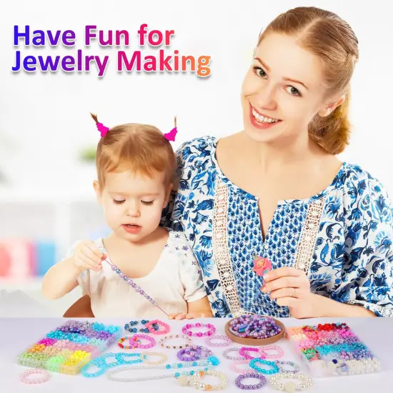 1800 Pieces 8mm and 6mm，32 Colors Multicolor Pearl Beads Loose Pearls for Crafts with Holes for Jewelry Making, Small Pearl Filler Beads for Crafting Bracelet Necklace Earrings {4}