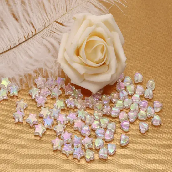 100 Pieces Mini Acrylic Beads 9mm Heart Charms and 11mm Star Beads for Jewelry Making Bracelets Necklaces Earrings Key Chains Accessories DIY Crafts Valentine Christmas Birthday Gifts (White) {5}